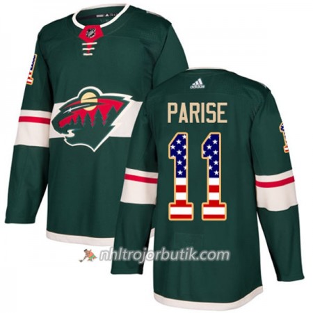Män Ishockey Minnesota Wild Tröja Zach Parise 11 Adidas 2017-2018 Grön USA Flag Fashion Authentic